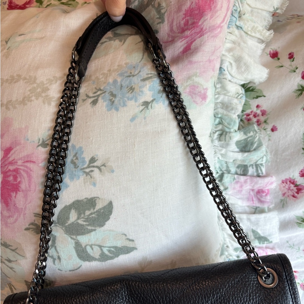 Anna Paola Black Leather Bag Crossbody or Shoulder, Adjustable Chain Strap - Picture 3 of 16